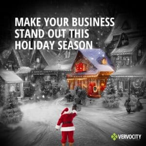 santa pointing at a lighted business in a black and white photo