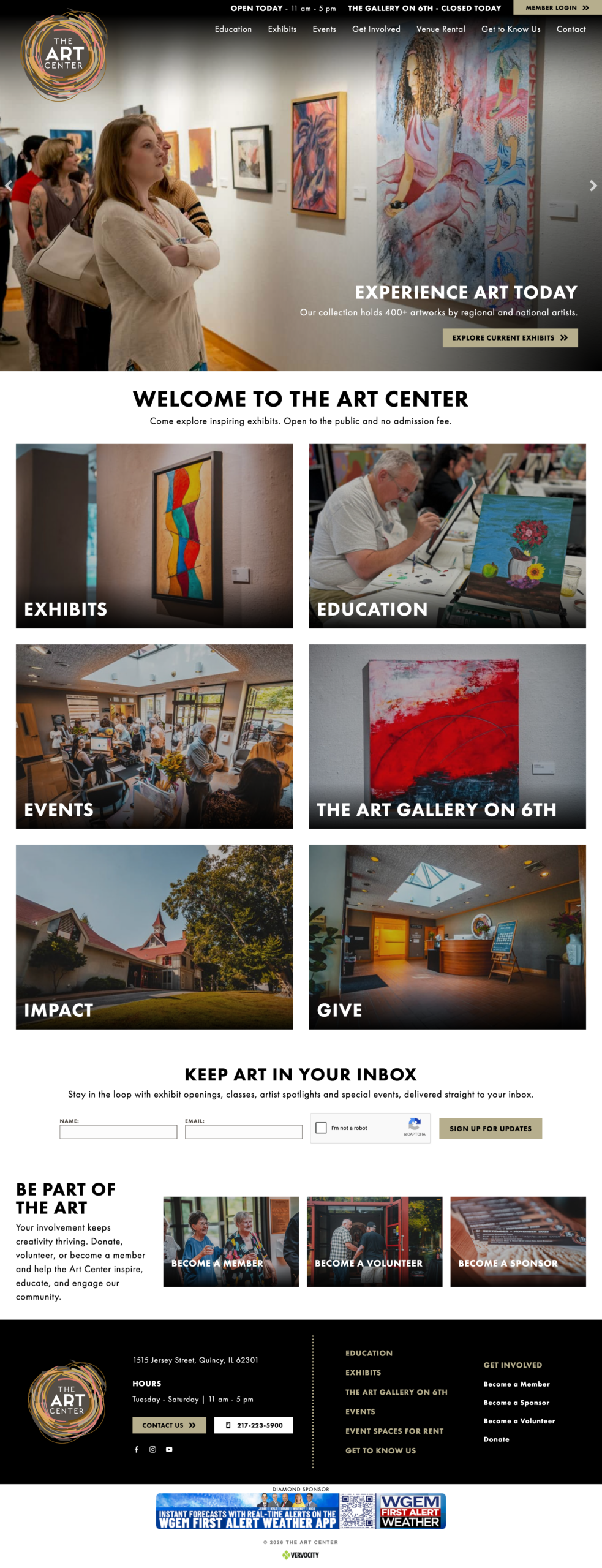 The Art Center Website homepage